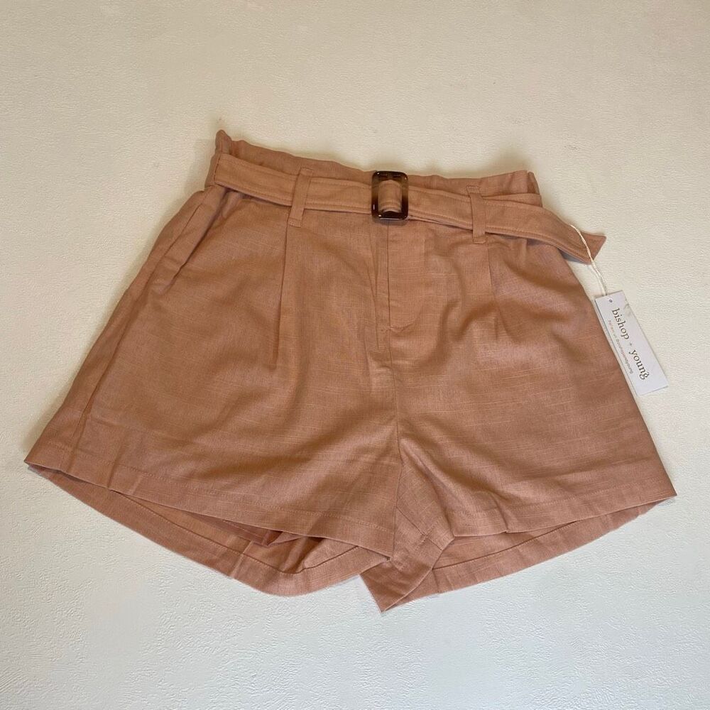 Bishop + Young Lotus Pink Paperbag Waist Belted Summer Shorts Size Large NWT